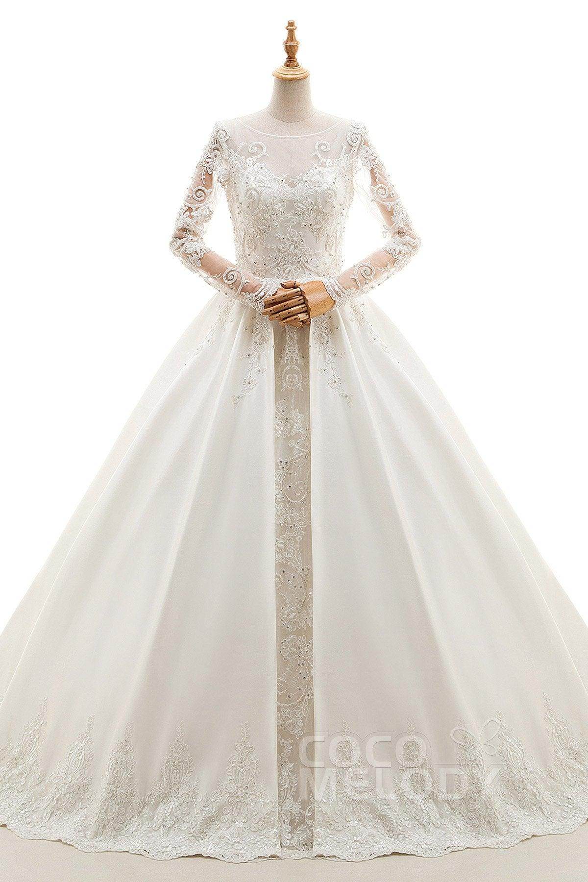 A-Line Cathedral Train Tulle and Satin Wedding Dress LD4139 - COCOMELODY